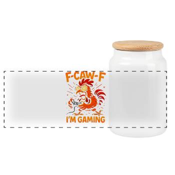 F-Caw-F I'm Gaming Hahn Humor Lustig - Panorama Keksdose mit Holzdeckel - Weiß - Vorne