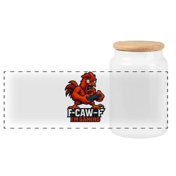 F-Caw-F I'm Gaming Hahn Humor Lustig - Panorama Keksdose mit Holzdeckel - Weiß - Vorne