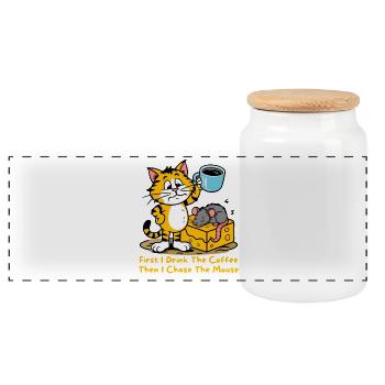 D’abord je bois le café Drôle de chat souris Café - Boîte à biscuits avec couvercle en bois - blanc - Devant