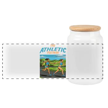 Course de relais : Le facteur athlétique - Boîte à biscuits avec couvercle en bois - blanc - Devant