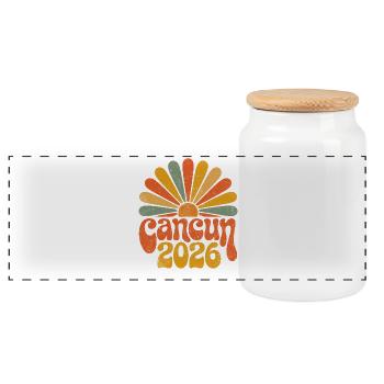 Cancún 2026 Retro Sonnenuntergang - Panorama Keksdose mit Holzdeckel - Weiß - Vorne