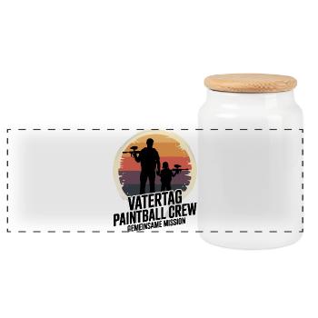 Papa Kind Paintball Vatertag Geschenk Crew 2026 - Panorama Keksdose mit Holzdeckel - Weiß - Vorne