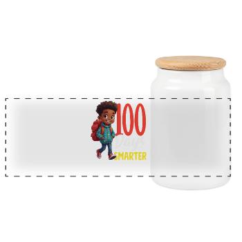 100 Days Smart Student with Backpack - Panoramic Cookie Jar with Wooden Lid - white - Front