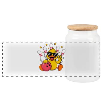 Funny Duck Bird Bowling Ball  - Panorama Keksdose mit Holzdeckel - Weiß - Vorne