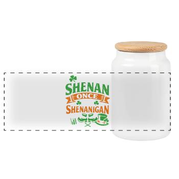 Ready in front of shenanigans | St. Patrick's Day - Panoramic Cookie Jar with Wooden Lid - white - Front