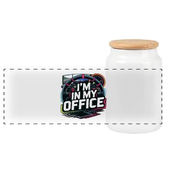 Ich bin in meinem Büro - Panorama Keksdose mit Holzdeckel - Weiß - Vorne