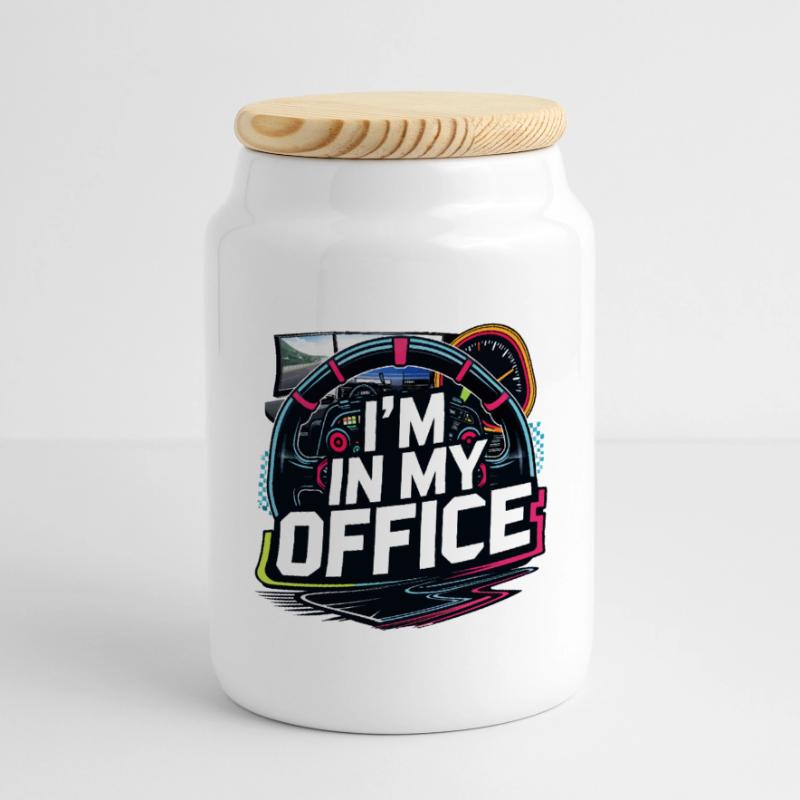 I'm in my office Panoramic Cookie Jar with Wooden Lid