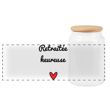 RETRAITEE. RETRAITE. BONNE RETRAITE. ANNIVERSAIRE. - Boîte à biscuits avec couvercle en bois - blanc - Devant