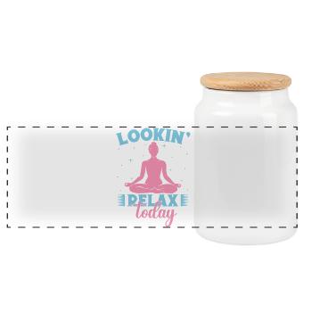 Yoga Lookin Relax Today Funny Yoga - Panoramic Cookie Jar with Wooden Lid - white - Front