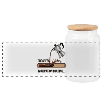 Coffee Lover Shirt – Motivation Loading Progress - Panoramic Cookie Jar with Wooden Lid - white - Front