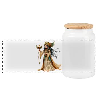 Golden Winged Queen - Panoramic Cookie Jar with Wooden Lid - white - Front