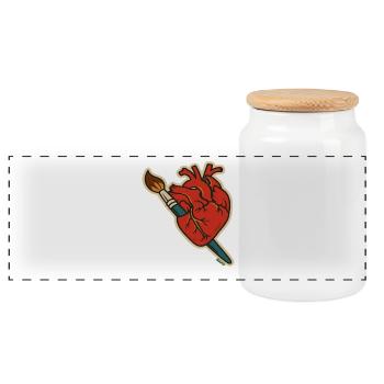 Crimson Heart with Paintbrush Art - Panoramic Cookie Jar with Wooden Lid - white - Front