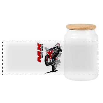 Motocross-Rennfahrer in Action - Panorama Keksdose mit Holzdeckel - Weiß - Vorne
