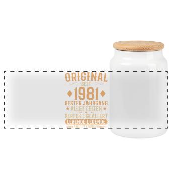 Original Jahrgang 1981 Baujahr Geburtstag - Panorama Keksdose mit Holzdeckel - Weiß - Vorne