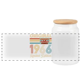 60. Geburtstag 60 Jahre 1966 Geburtstagsgeschenk - Panorama Keksdose mit Holzdeckel - Weiß - Vorne