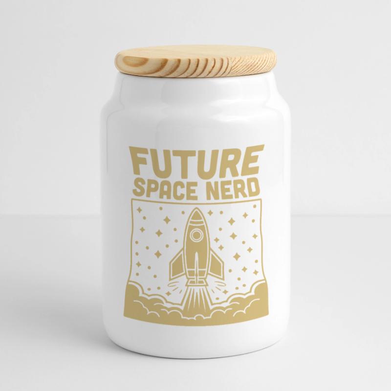 Future Space Nerd Space Rocket Launch Panoramic Cookie Jar with Wooden Lid