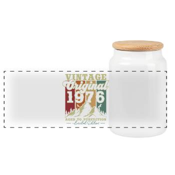 Original 1976 Vintage Jahrgang Geburtstag Retro - Panorama Keksdose mit Holzdeckel - Weiß - Vorne