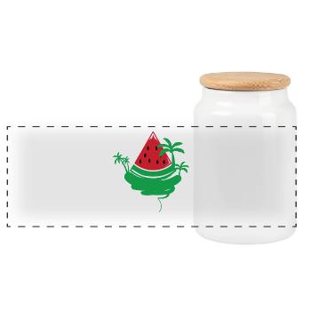 Watermelon Summer Party Paradise with Palm Trees - Panoramic Cookie Jar with Wooden Lid - white - Front