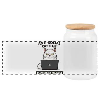 Anti-Social Cat Club: Leave Me Alone - Panoramic Cookie Jar with Wooden Lid - white - Front