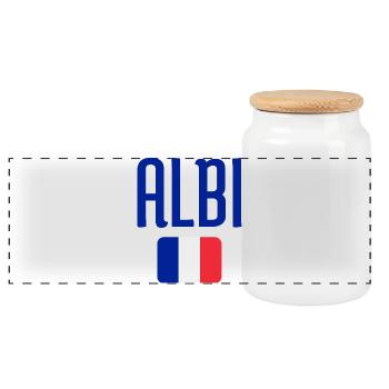 Albi France Flag Emblem - Panoramic Cookie Jar with Wooden Lid - white - Front