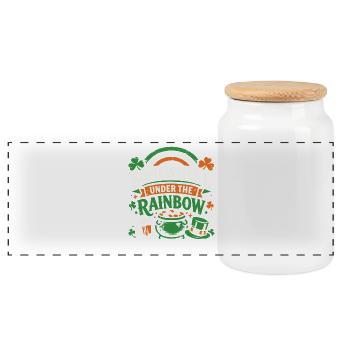 Under The Rainbow | St. Patrick's Day - Panoramic Cookie Jar with Wooden Lid - white - Front