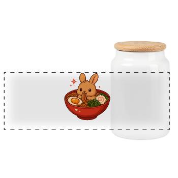Lapin aux nouilles, ramen, kawaii lapin - Boîte à biscuits avec couvercle en bois - blanc - Devant