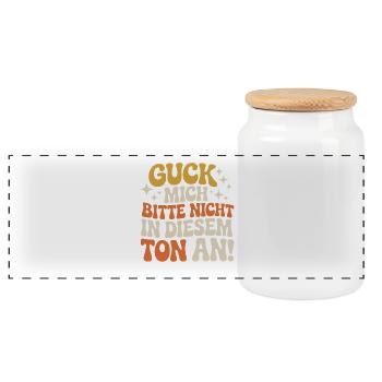 Guck Mich Nicht In Diesem Ton An Frech Büro Spruch - Panorama Keksdose mit Holzdeckel - Weiß - Vorne