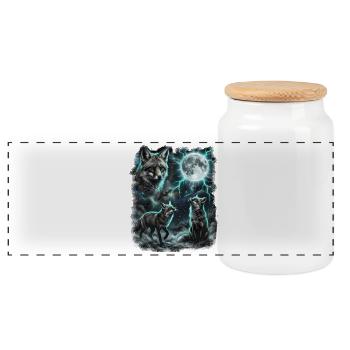 DREI Wilde Füchse mit Mond Wildlife-Designs - Panorama Keksdose mit Holzdeckel - Weiß - Vorne