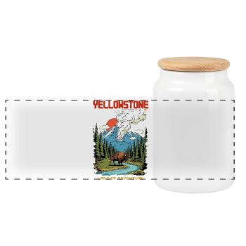 Yellowstone National Park Land Of Adventure - Panoramic Cookie Jar with Wooden Lid - white - Front