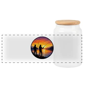 Angler Sonnenuntergang am See - Panorama Keksdose mit Holzdeckel - Weiß - Vorne