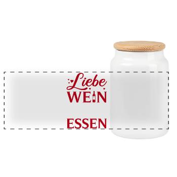 Liebe es mit Wein zu Kochen / Lustiger Spruch - Panorama Keksdose mit Holzdeckel - Weiß - Vorne