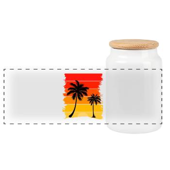 Sunset Radiance Palme - Panorama Keksdose mit Holzdeckel - Weiß - Vorne