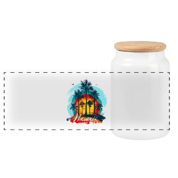 Palm Sunset Hawaii Splash - Panorama Keksdose mit Holzdeckel - Weiß - Vorne