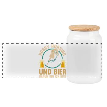 Bier Pferd Hobby Horsing - Panorama Keksdose mit Holzdeckel - Weiß - Vorne