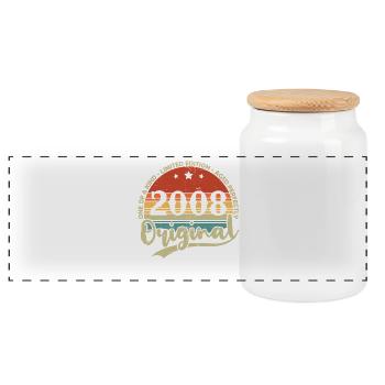 Original 2008 Jahrgang Vintage Geburtstag Retro - Panorama Keksdose mit Holzdeckel - Weiß - Vorne