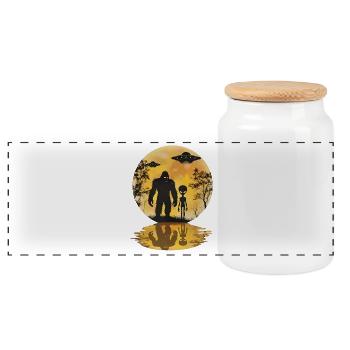 Alien Bigfoot UFO Sasquatch Believers Spaceship - Panoramic Cookie Jar with Wooden Lid - white - Front