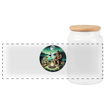 Alien Bigfoot UFO Sasquatch Believers Spaceship - Panoramic Cookie Jar with Wooden Lid - white - Front