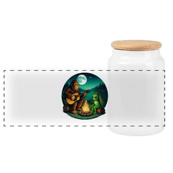 Alien Bigfoot UFO Sasquatch Believers Spaceship - Panoramic Cookie Jar with Wooden Lid - white - Front
