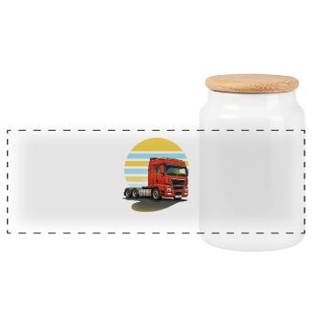 Red truck truck - Panoramic Cookie Jar with Wooden Lid - white - Front