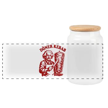 Döner Kebab - Einstein - Fast Food - Panorama Keksdose mit Holzdeckel - Weiß - Vorne