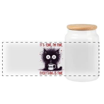 Its Fine Im Fine Kaffee Katze Humor - Panorama Keksdose mit Holzdeckel - Weiß - Vorne