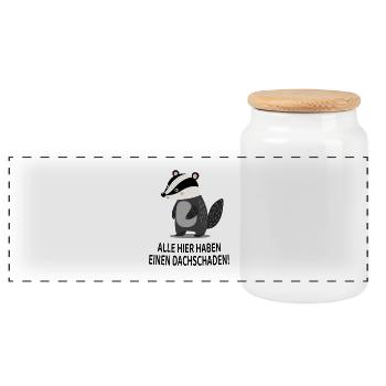 Alle hier haben einen Dachsschaden Lustiger Dachs - Panorama Keksdose mit Holzdeckel - Weiß - Vorne