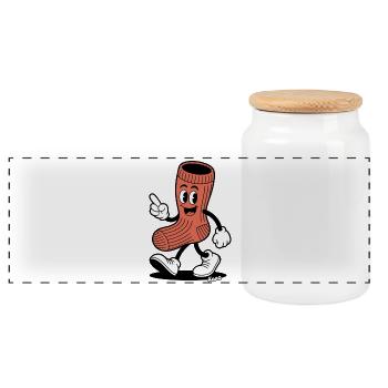 Socks Hero Cartoon in Retro Look - Panoramic Cookie Jar with Wooden Lid - white - Front