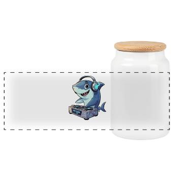 Fin-Tune DJ Hai with Beat - Panoramic Cookie Jar with Wooden Lid - white - Front