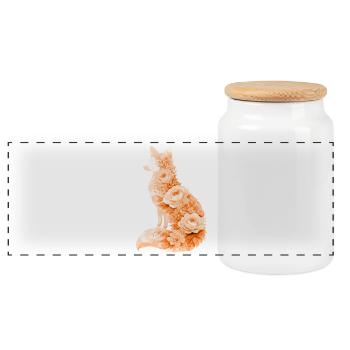 Fox Pastel Floral Silhouette - Panoramic Cookie Jar with Wooden Lid - white - Front