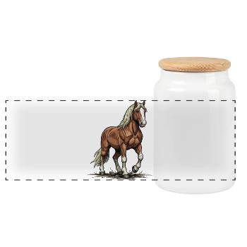 Chestnut Draft Horse Mane Blonde Strength - Panoramic Cookie Jar with Wooden Lid - white - Front