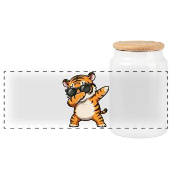 Dabbing Tiger - Panorama Keksdose mit Holzdeckel - Weiß - Vorne