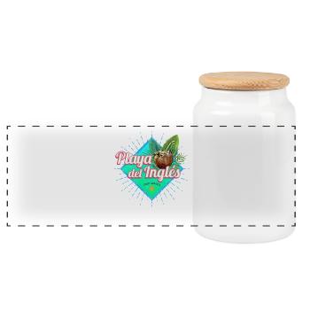 Playa del Ingles Gran Canaria Kanarische Souvenir - Panorama Keksdose mit Holzdeckel - Weiß - Vorne