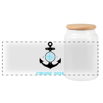 Anchor Compass Cruise 2026 Logo - Panoramic Cookie Jar with Wooden Lid - white - Front