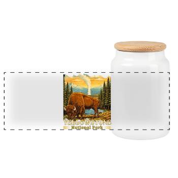 Yellowstone National Park Buffalo Camping - Panoramic Cookie Jar with Wooden Lid - white - Front